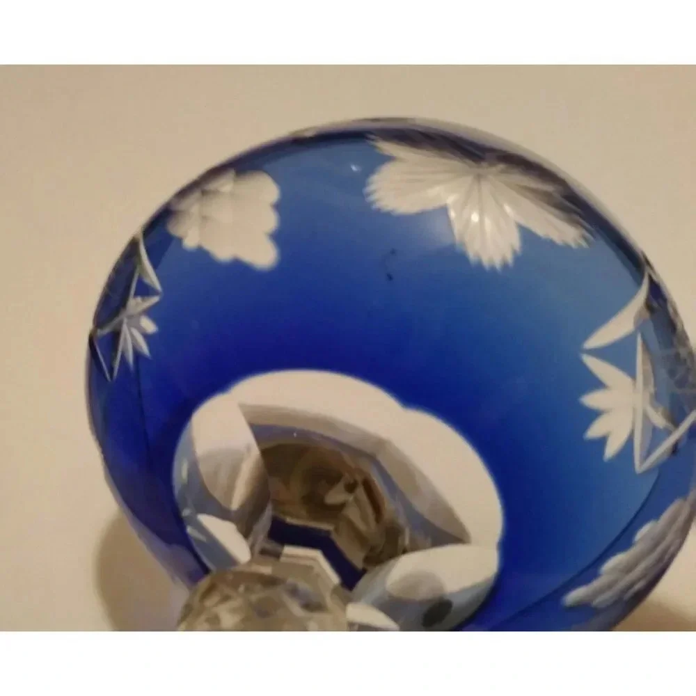Cobalt Blue Etched Cut to CLEAR Crystal Champagne Glass Poland witg Orig Sticker
